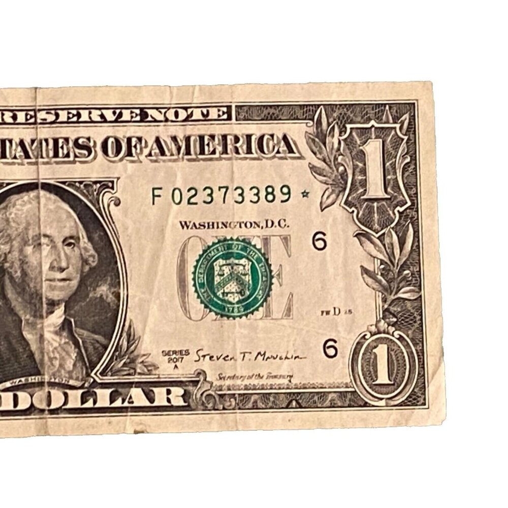 2017 $1 One Dollar Federal Reserve Star Note Serial # F02373389* (3.2M Run Size)